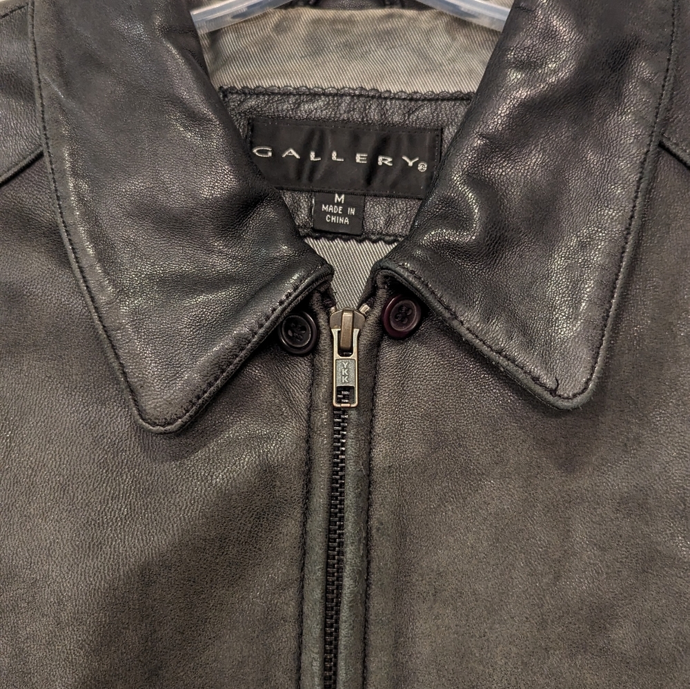 Gallery black men's buttery soft genuine leather full zip jacket coat size M - Picture 11 of 13
